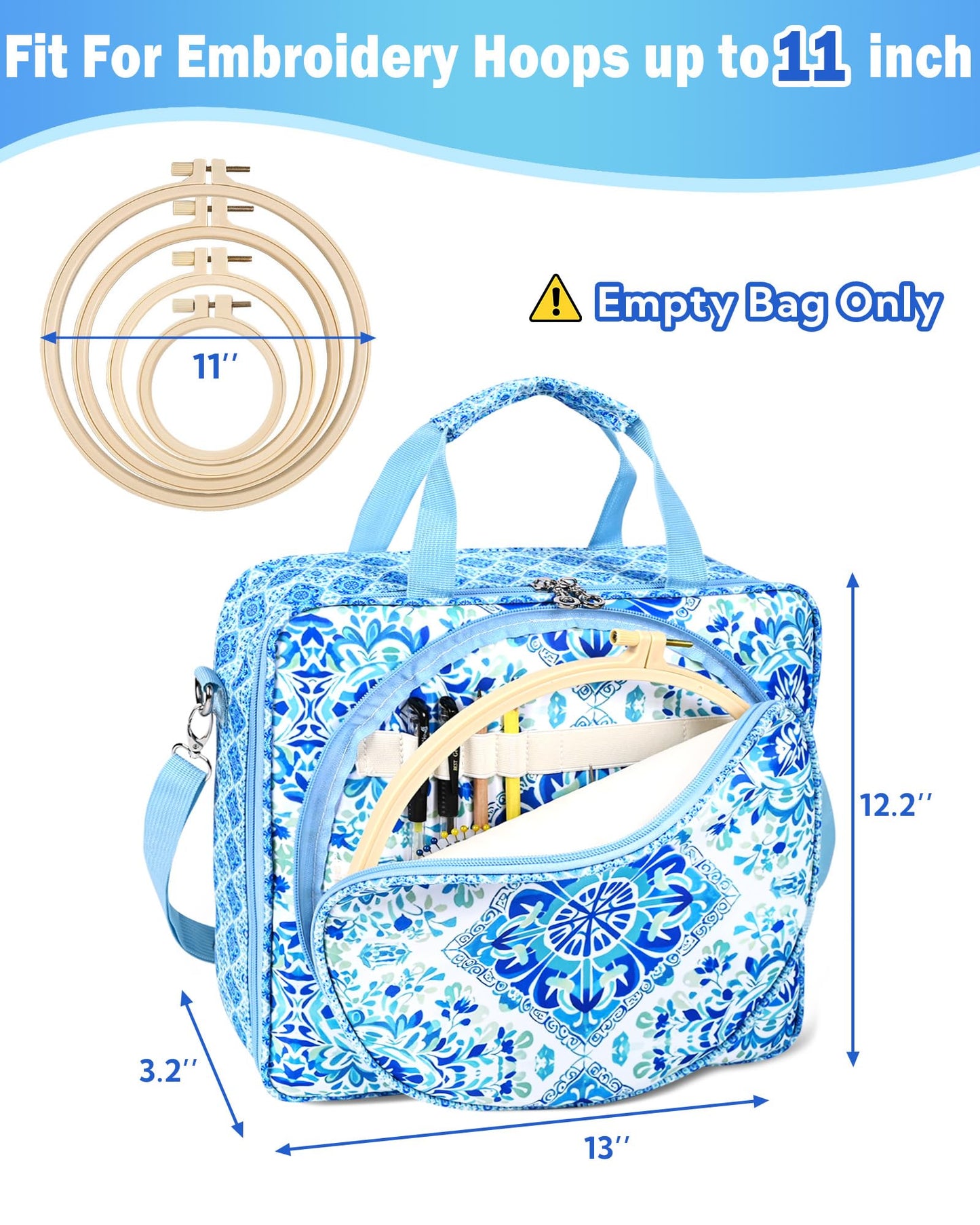 Telawsfun Embroidery Project Bag Organizer, Embroidery Supply Storage Bag with Removable Binder, Portable Carrying Tote for Thread Tools and Accessoriess, Bag Only