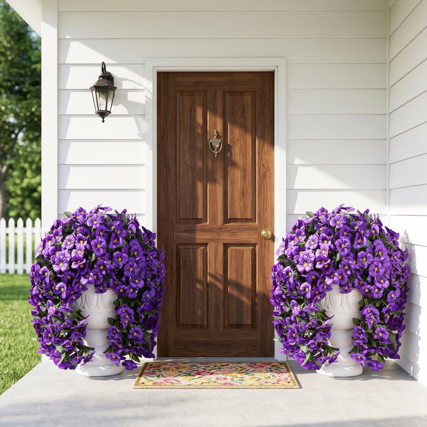 HyeFlora Artificial Flowers for Outdoors, 2pcs Faux Silk Pansies Flowers UV Resistant Fake Hanging Flower Plants for Outside Planters Porch Yard Patio Window Box (Dark Purple)