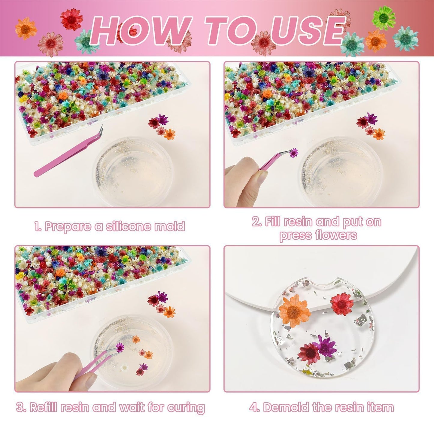 MARRTEUM 800 PCS Mini Dried Flowers for Resin - Include Tweezers, Small Tiny Natural Real Dried Pressed Flowers Art Bulk for Crafts Resin Nails, DIY Epoxy Earrings Jewelry Crafts, Soap Candles Making
