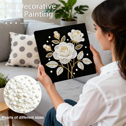 yzARTche Diamond Art Pearl Painting Kit, DIY Pearl Art Painting with Black Frame, Handmade Gem Dot Picture Craft for Home Wall Decor Present Set-21-Rose