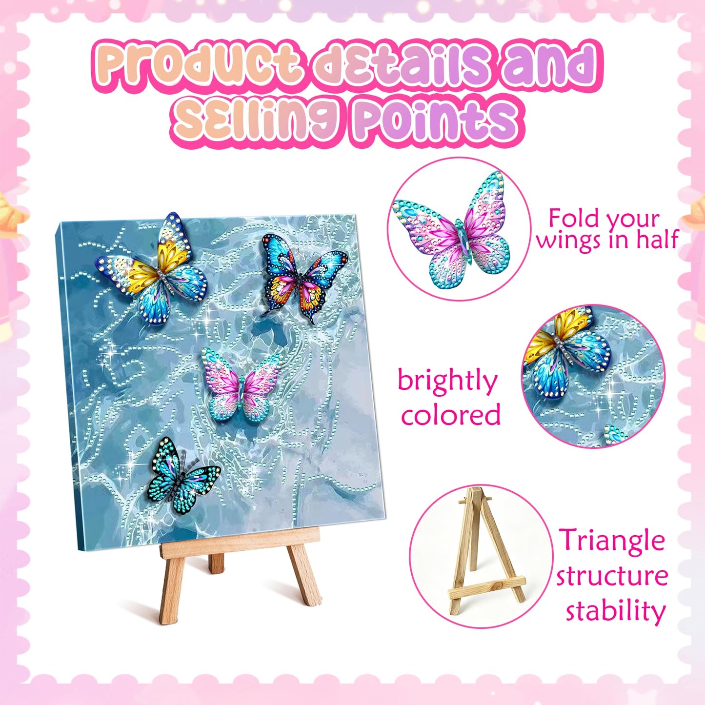 SJTYDX 5D Diamond Painting Kit, Diamond Art Butterfly with Movable Wings, DIY Rhinestone Gem Arts Crafts with Frame & Easel for Decor Gift, 7.8x7.8 Inch