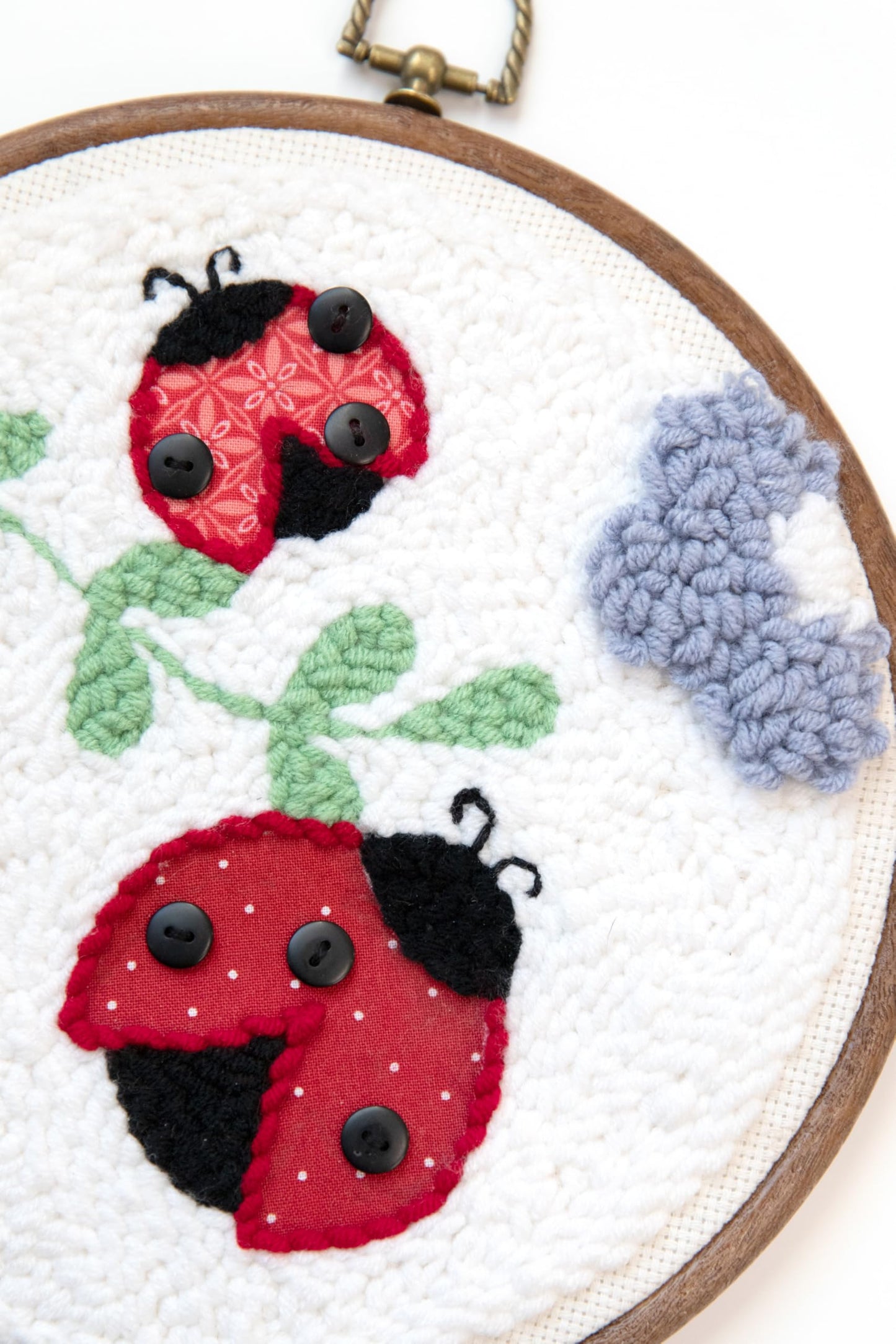 Kimberbell Punch Needle Kit – Bugs & Blooms - Complete DIY Embroidery Kit with Tool, Monks Cloth, Yarn, Appliqué Fabric & Frame – Ladybug & Floral Punch Needle Design for Handmade Gifts & Décor