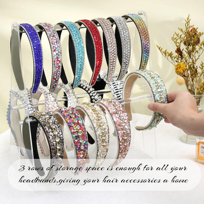 Headband Holder Organizer, Acrylic 2-Tier Clear Headband Display Stand for Girls and Women (13.4in Height)