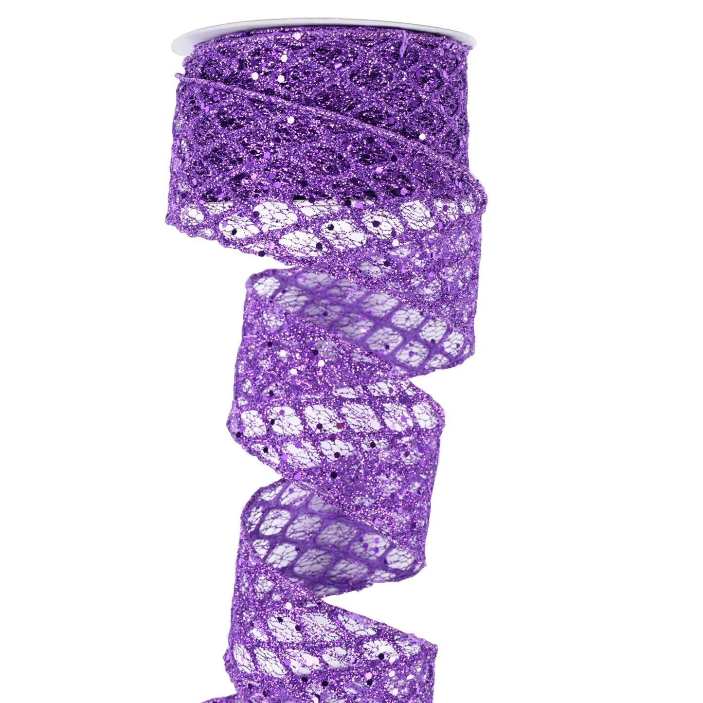 MAYREEL 2.5 Inch Purple Wired Ribbon Diamond Glitter Wire Ribbon for Halloween Christmas Decorations Gift Wrapping Wreath Supplies Tree Toppers 10 Yards