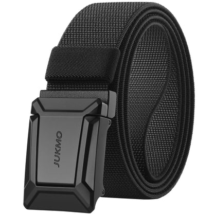 JUKMO Stretch Tactical Belt for Men, Military Work Rigger Hiking 1.5" Elastic Nylon Web Ratchet Quick Release Belt in Gift Box (Black, Medium)