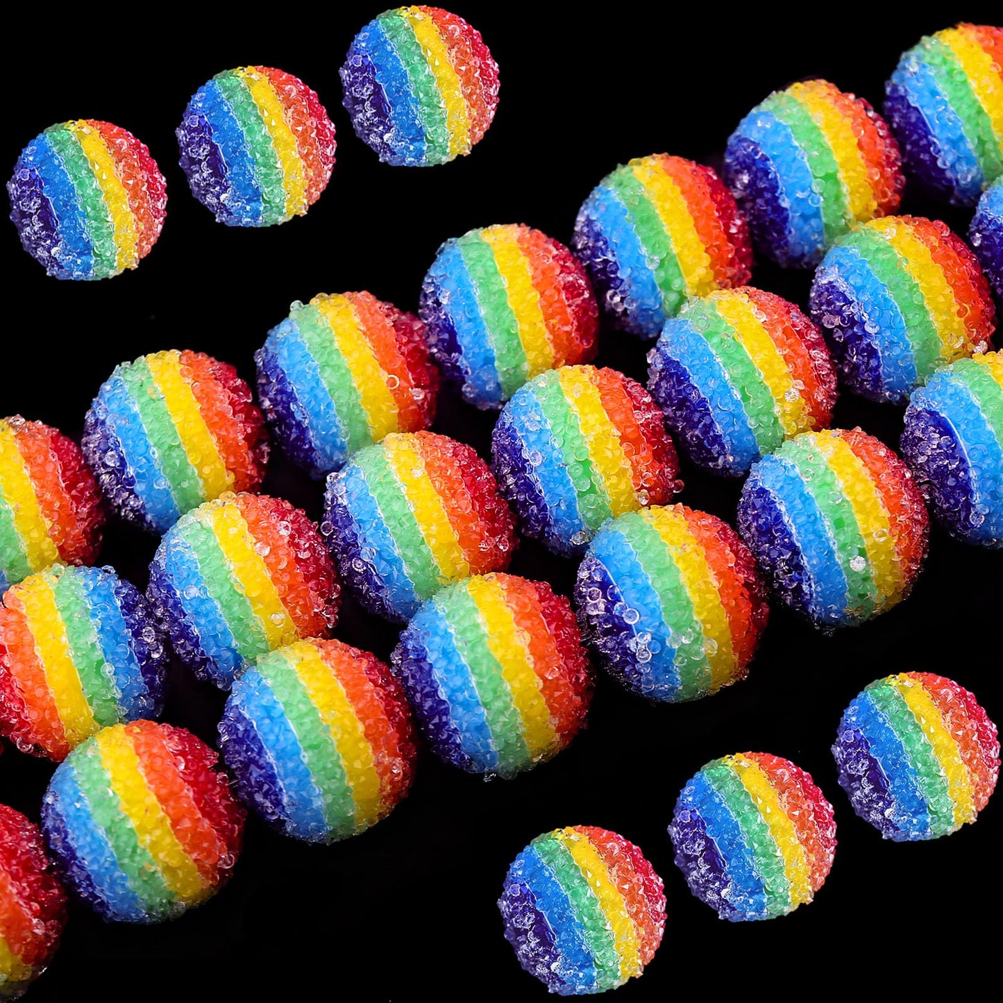 30PCs 20MM Chunky Resin Rhinestone Beads Round Disco Ball Bubblegum Beads for Women Necklace Bracelet Jewelry Making Phone Lanyard Hair Accessories DIY Crafts (Rainbow)