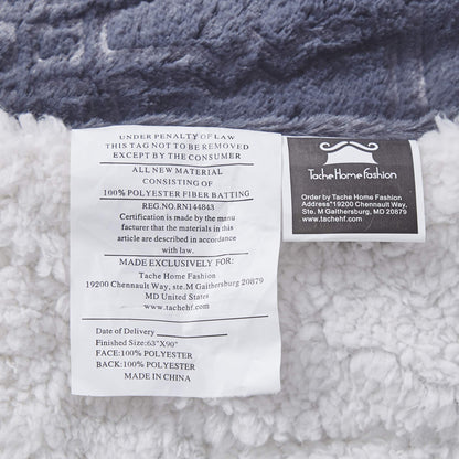 Tache Faux Fur Throw Blanket Dark Slate Navy Blue Diamond Trellis Pattern Super Soft Warm Fluffy Fuzzy Small Decorative Couch Lap White Sherpa Back Throw Blanket, 50x60