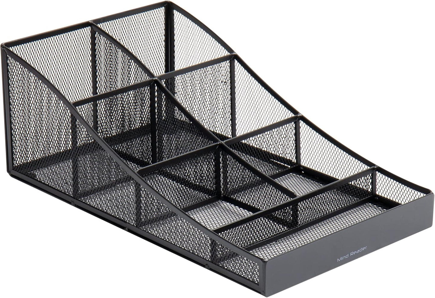 Mind Reader Black Cup and Condiment Station, Countertop Organizer for Coffee Bar, Metal Mesh 8.5"L x 14.5"W x 5.25"H