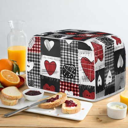 Bulopur Microwave Toaster Cover, Red Black White Love Heart Lattice, Quilted Dust Protection for Standard Toasters