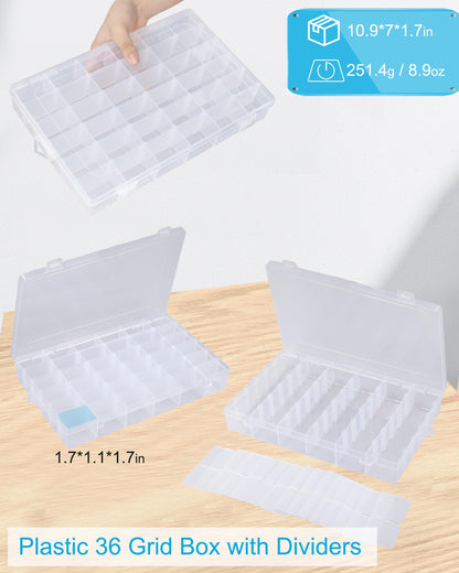 Facikono 6 Pack 36 Grids Bead Organizer Tackle Box Organizers Plastic Organizer Box with Dividers Craft Storage Containers for Beads, Jewelry Clear Boxes Organizers