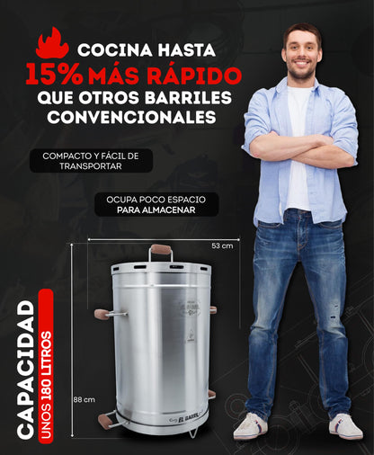 EL BARRIL 30LBS Lite Large Barrel Smoker Grill – Juicy, Even BBQ Every Time, 430 Stainless Steel, Vertical Charcoal Barrel Grill and Rust-Resistant Design, Perfect for Family, Parties & Outdoor