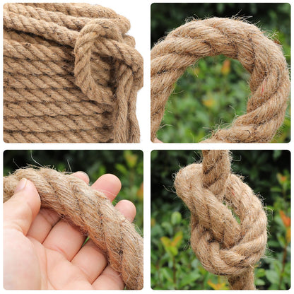 Jute Rope (1 in X 100 ft), 25mm Thick Twisted Manila Ropes,Tug of War Rope,Thick Ropes Natural Heavy Duty Hemp Rope for Swing Bed, Crafts, Railing, Tug of War, Home Decorating (25mm, 100FT)
