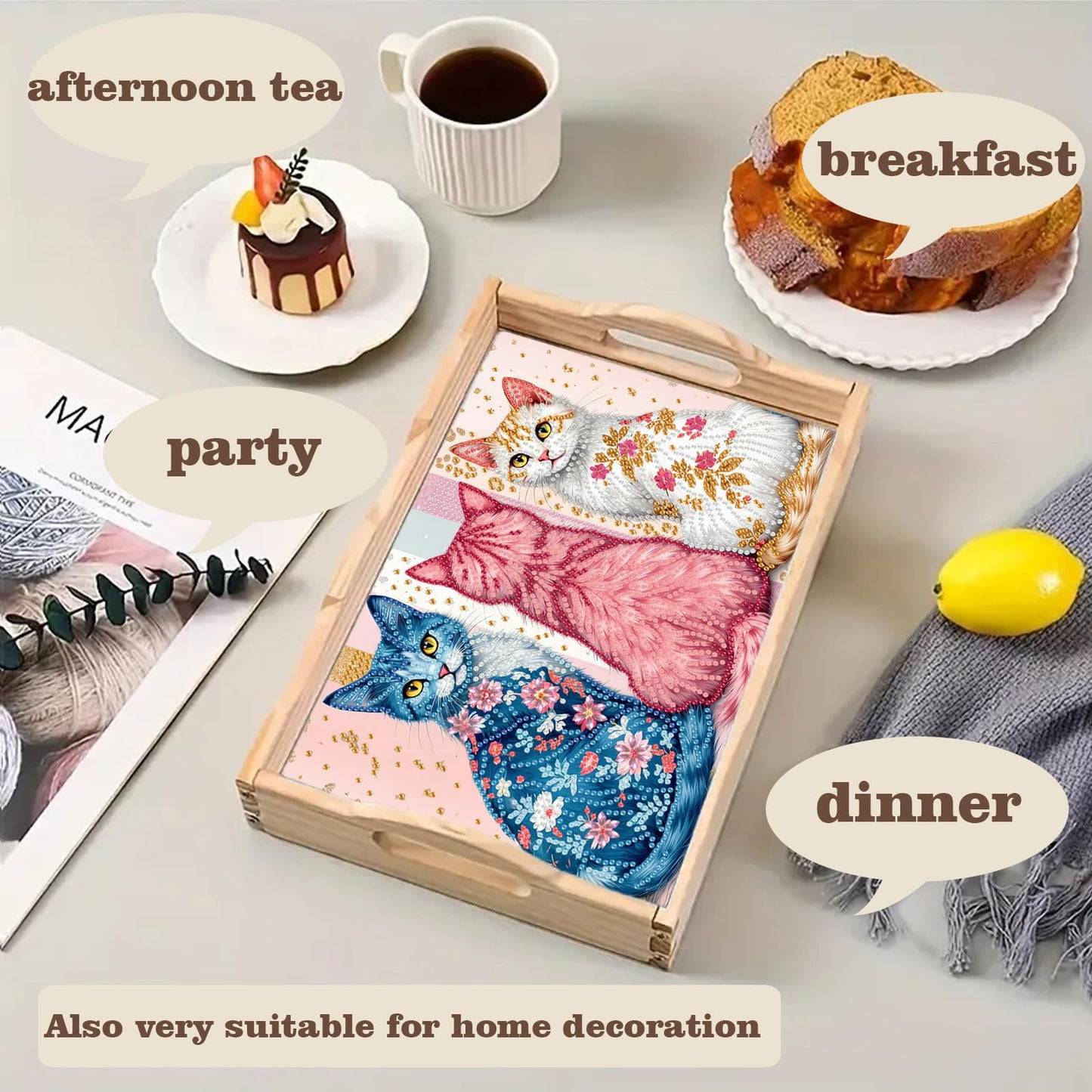 SHLUHA Diamond Art Kits for Adults Wooden Serving Trays with Handle Food Tray for Breakfast Home Decor Gift