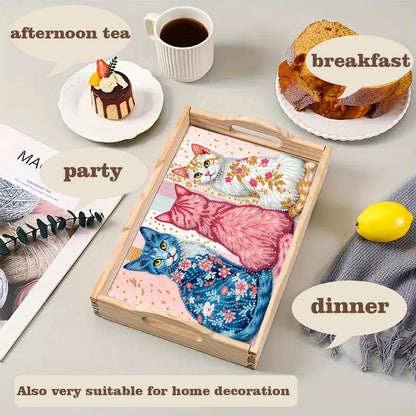 SHLUHA Diamond Art Kits for Adults Wooden Serving Trays with Handle Food Tray for Breakfast Home Decor Gift