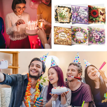 ACSAUMMY DIY Diamond Birthday Greeting Cards Art Kits with Envelopes 6pcs Flower Diamond Painting Kits 5D Gem Art Blank Birthday Diamond Painting Greeting Cards Assortment for Family Friends Colleague
