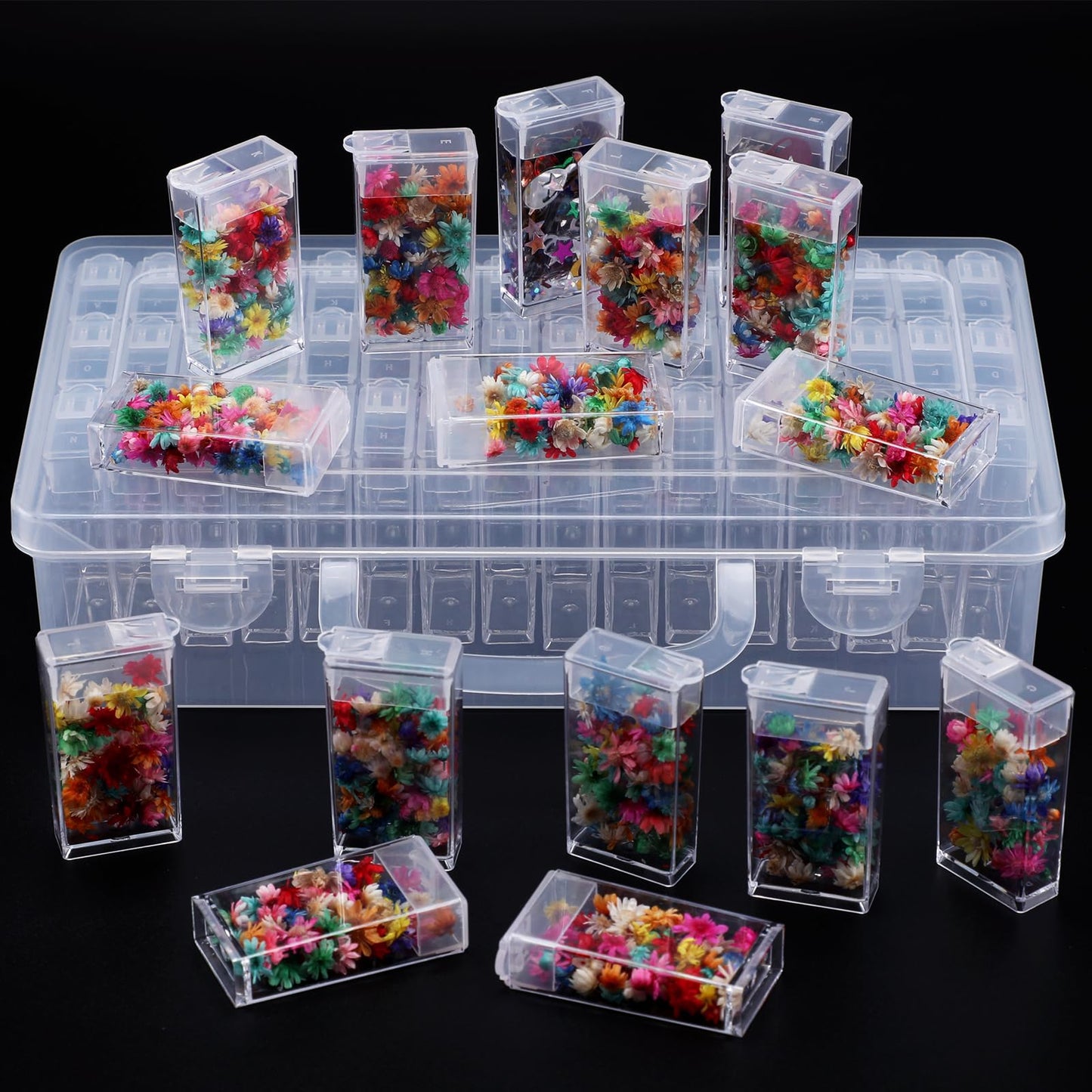 Gallipower 2 Pack Diamond Art Storage Containers Case With Lids,128 Grids Acrylic Bead Seed Storage Box Organizer With Label Stickers,Art Diamond Dot Storage Case,Embroidery DIY Art Craft Trays