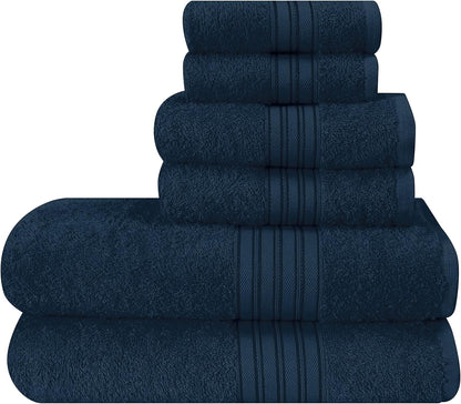 6 Pack Set, 2 28x55 inch, 2 16x24 inch 2 12x12 inch, BOUTIQUO Cotton Towel Contains Bath Towels Hand Towels & Wash