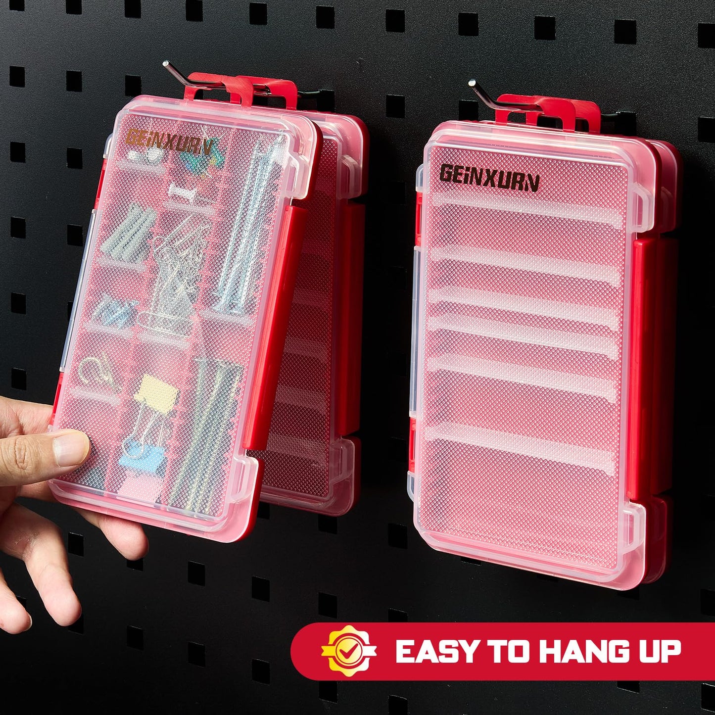 Geinxurn Small Flat Storage Parts Organizer, 4Pcs Red Portable Transparent Plastic Small Parts Tools Box with Removable Dividers, Screwdriver Bit Cases Storage(4 Pieces)
