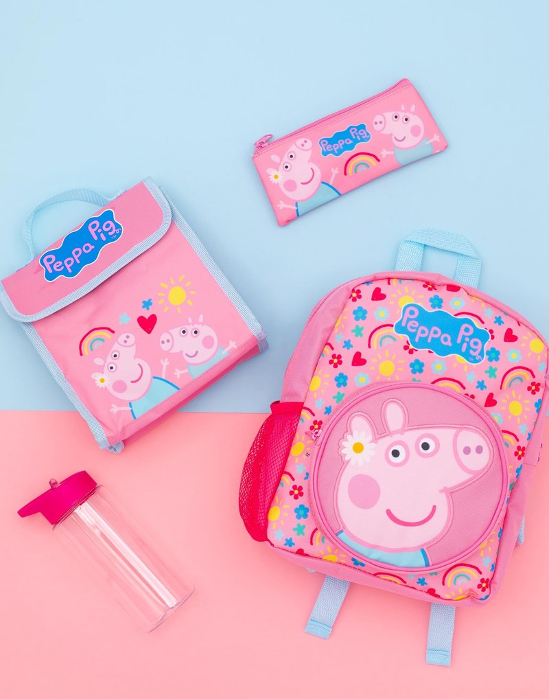 Peppa Pig Girls 4 Piece Backpack Set | Kids Pink Rucksack Bundle with School Bag, Pencil Case, Lunch Bag & Water Bottle