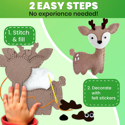QUOKKA Kids Crafts Ages 4-8, DIY Beginner Needle and Thread Kit - 12 Wild Animals Sewing Kit Basic - Fun Arts Crafts for Kids Ages 6-8 Girls Boys - Plastic Needles, Scissors - 6+ Year Old Girl Gifts