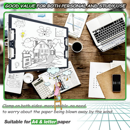 Aluminum Metal Clipboard Sturdy Stainless Hangable with Pen Holder Double Clip Board Size Letter A4 9" x 12.6" for School Office Business Medical Professionals Workshop Factory