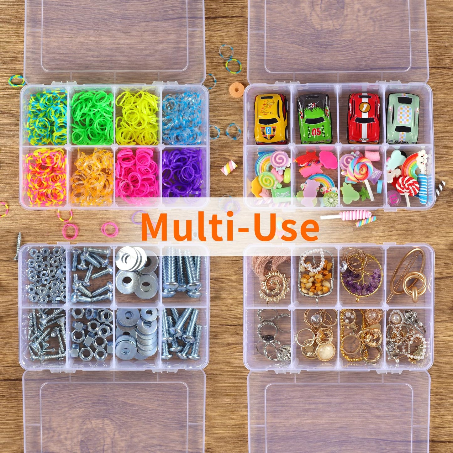 QUEFE 4 Pack 8 Grids Bead Organizers and Storage Tackle Box Organizer Plastic Organizer Box with Removable Dividers or Candies Snacks Electronics Jewelry Small Parts