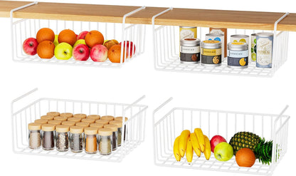 SUFAUY Under Shelf Basket Organizer, Holds up to 22lbs, Kitchen Pantry Storage Bin, White, 4 PCS