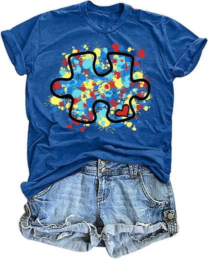 LAZYCHILD Autism Awareness Shirt - Women's Blue Puzzle Piece Tee for Support & Advocacy