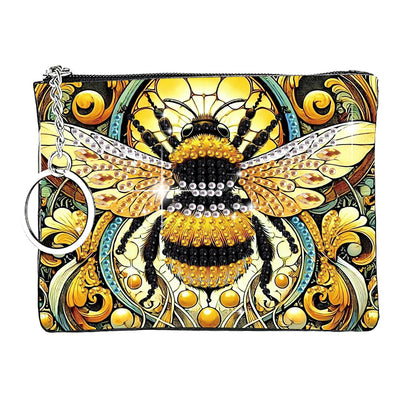 JZHYOAN Diamond Painting Small Coin Purse for Women DIY Coin Pouch Coin Purse with Zipper and Keyring Diamond Art Purses and Wallets Handbags Wallet Keychain for Cards Keys Bee
