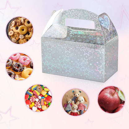 Naleyber Iridescent Star Party Favor Treat Box, 24pcs Holographic Gable Boxes for Candy Snacks Gifts, Shiny Goodie Boxes for Birthday parties
