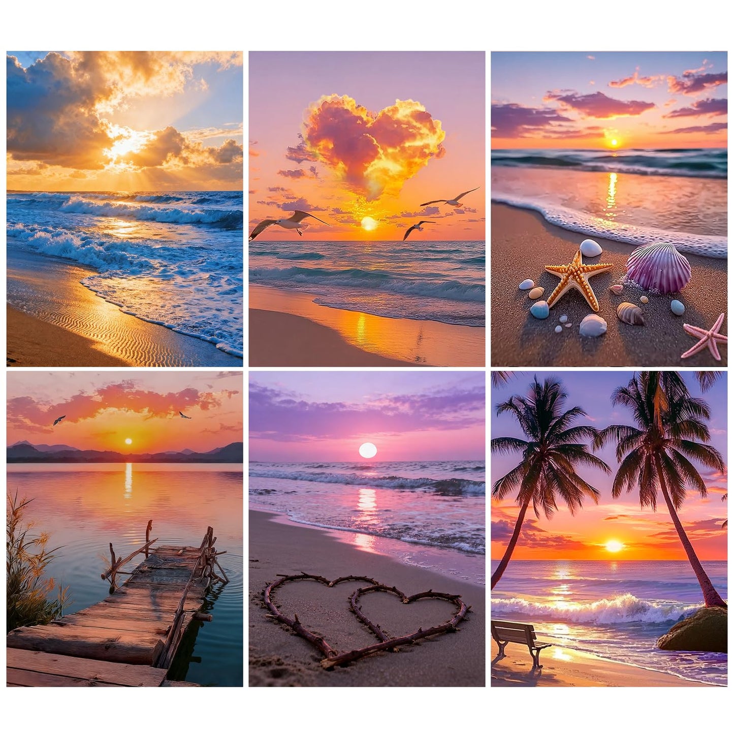 DOTSOPS Diamond Painting Kits Art Adults Painting Kit Crafts DIY 5D Diamond Art Packs Kits Full for Adults Beginner Home Wall Decoration Gift 11.8x15.7 Inches (6 Pack Beach)