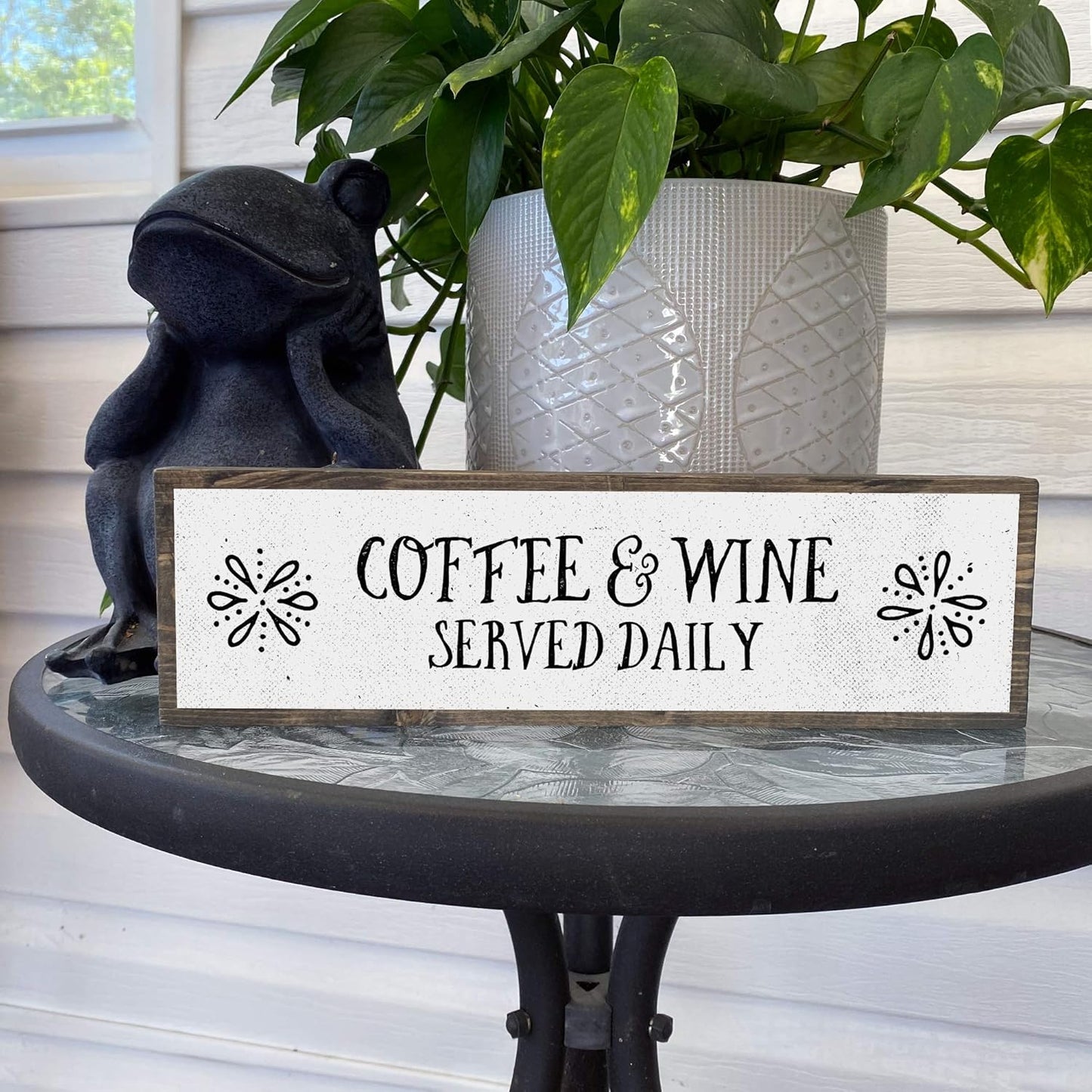 Coffee Wood Signs (Medium - Wood and Metal, Coffee and Wine Served Daily)
