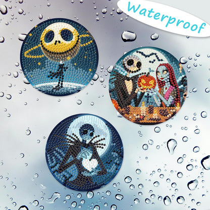 8 Pcs Halloween Diamond Painting Coasters Kits for Adults Beginners, DIY Horror Skull Diamond Art Coasters with Holder, Full Drill Rhinestone Painting Coaster Kits for Supplies Gifts 4X4 Inch.