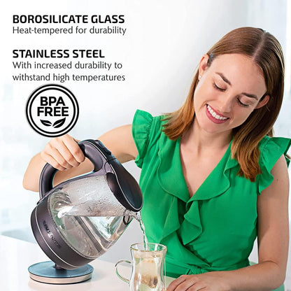 OVENTE Glass Electric Kettle, 1.5 Liter Fast Boiling Borosilicate Glass, BPA Free Auto Shut Off for Coffee & Tea