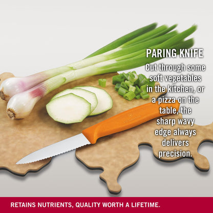 Victorinox 6.7636.L119 Swiss Classic Paring Knife for Cutting and Preparing Fruit and Vegetables Serrated Blade in Orange, 3.1 inches