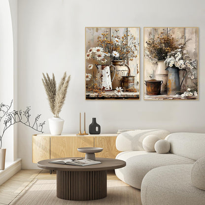 2Pack Flowers Paint by Numbers Kit for Adults Beginners, Floral in Tin Cans Adults Paint by Number Kits with framed-Wood Easel, DIY Acrylic Oil Painting by Numbers Crafts for Home Wall Decor 8X12 Inch