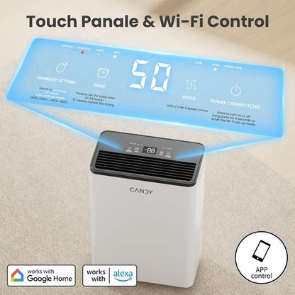 Candy Dehumidifier - 2000 Sq.Ft Portable 34 Pints with Smart Control & Continuous Mode | 0.66 Gal Tank for Home