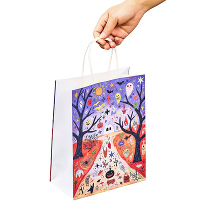 Halloween Paper Bags 8x4.5x11 Inch, Spooky Pumpkin Ghost Bat Design, Trick or Treat Goodie Bags for Party (8-Pack)