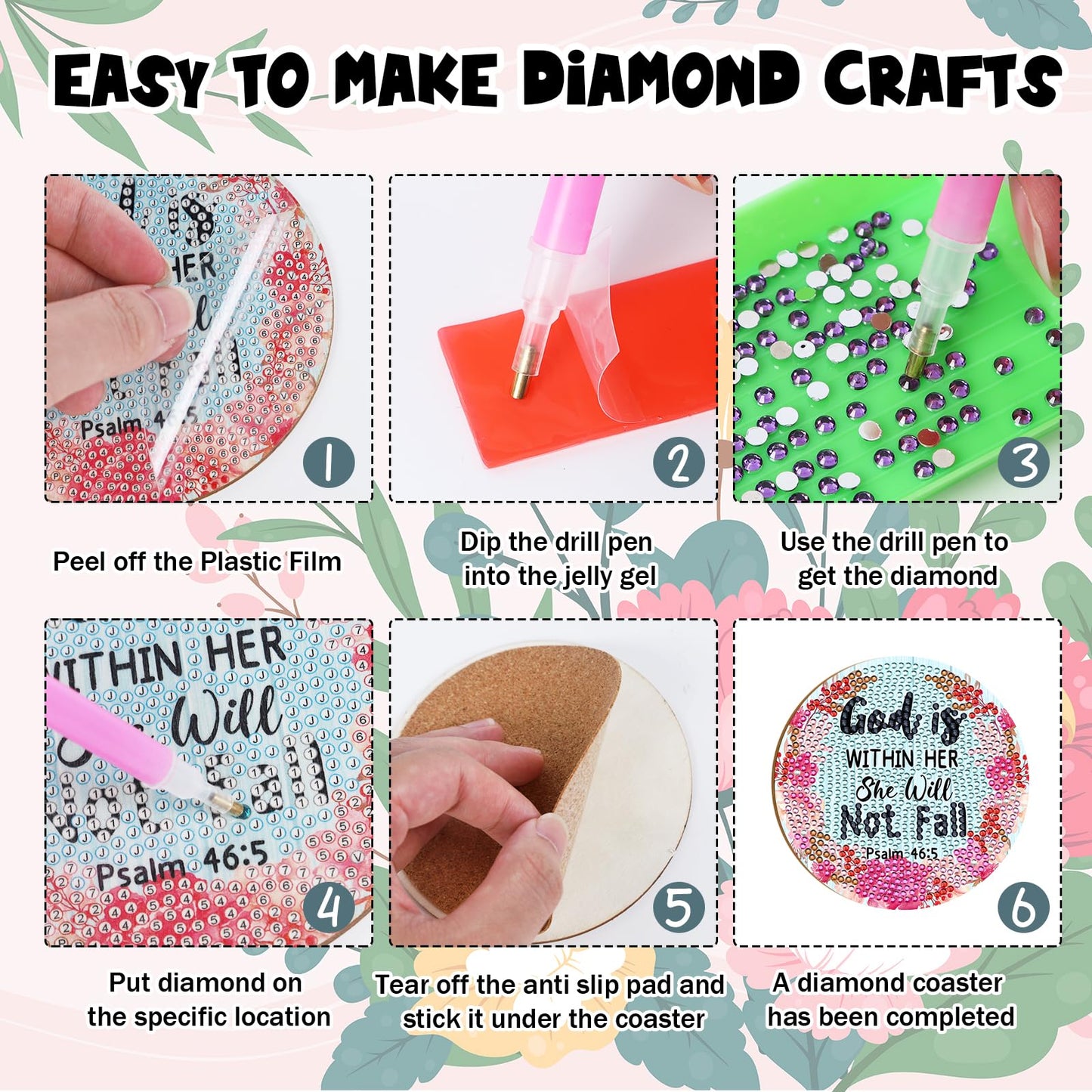 Sitsink Christian Diamond Painting Coasters - 8 Pcs Christian Bible Verse Diamond Art Coasters Kit Religious Crafts