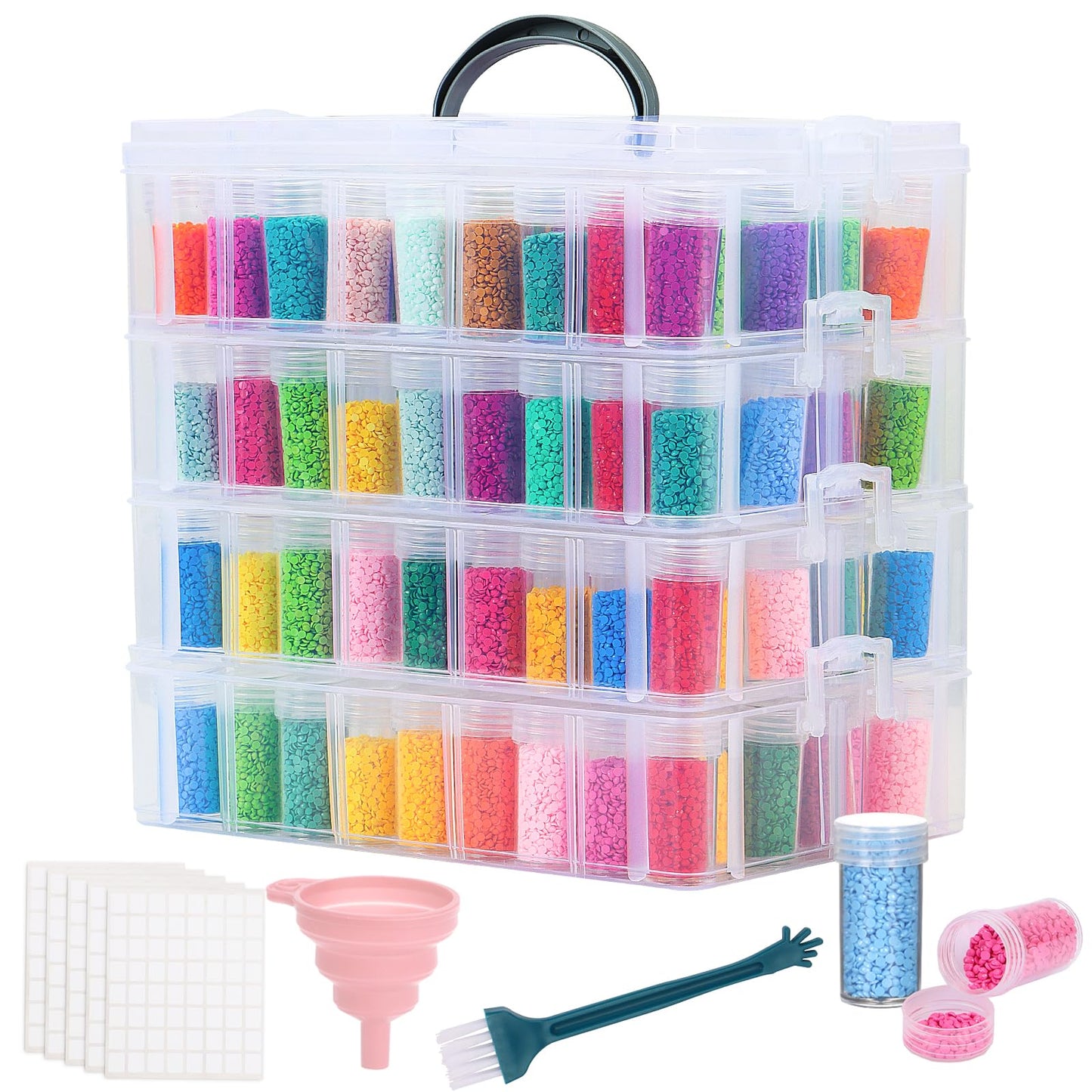 QUEFE 4-Tier Diamond Painting Storage Container, 200 Slots Portable Bead Organizer Box, Stackable Crafts Organizers for DIY Diamond Art Craft Jewelry Bead Storage
