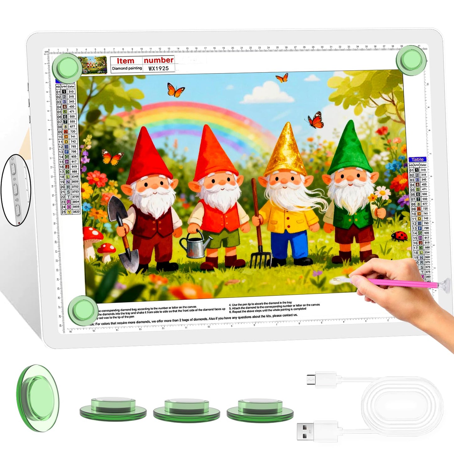 KOBAIBAN A3 Magnetic Light Box for Tracing, Rechargeable Diamond Art Light Board with Side Physical Buttons, 3 Color Light Modes Super Bright Light Pad for Diamond Painting, Weeding Vinyl (White)