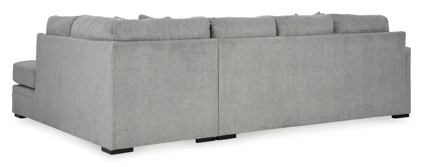 Signature Design by Ashley Casselbury Casual Right-Arm Facing 2-Piece Sectional with Chaise, Loose Seat Cushions and 4 Throw Pillows, Light Gray