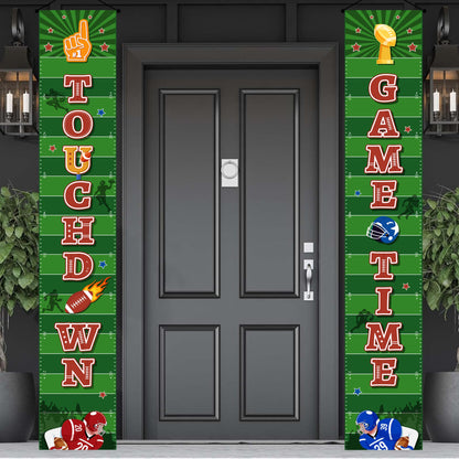 2 Pcs Football Party Porch Banner, 71'' x 12'' Super Rugby Bowl Porch Sign Banner Set Sport Front Door Banner for Super Football Birthday Party Decorations Supplies