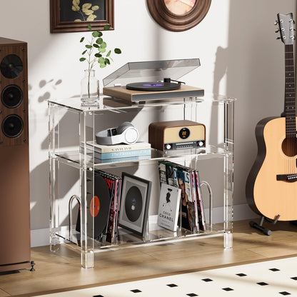 solaround Acrylic Record Player Stand, with Vinyl Storage, Turntable Stand, Vinyl Record Storage Table for Living Room (Clear, 31.5'' x 15.7'' x 29'')