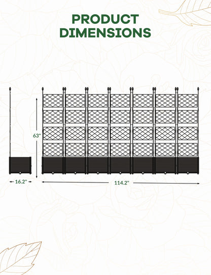 Hipicute 7 PCS Plastic Plant Box with Metal Trellis, Raised Garden Bed with Trellis Planter for Climbing Plant Outdoor Raised Privacy Screen for Patio Balcony,Planter Box for Backyard Patio