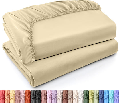 Utopia Bedding Twin Fitted Sheets - Soft Brushed Microfiber with Deep Pockets - Bulk Pack of 2 | Beige
