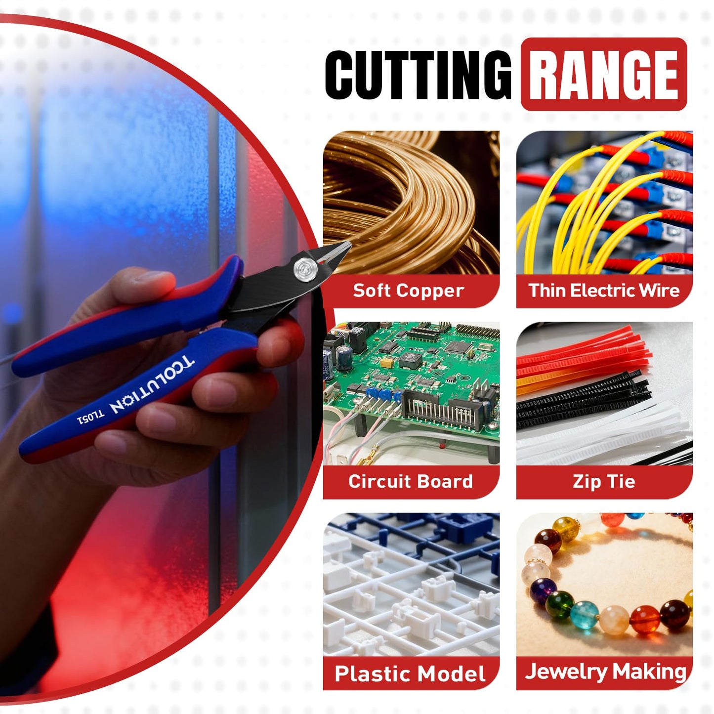 TOOLUTION 10 Pack Flush Wire Cutters - Small Diagonal Cut Pliers Side Cutter Snips Bulk - Micro Clippers for Cutting Zip Tie Model 3D Printer - Mini Nippers for Crafting Electrical Jewelry Making