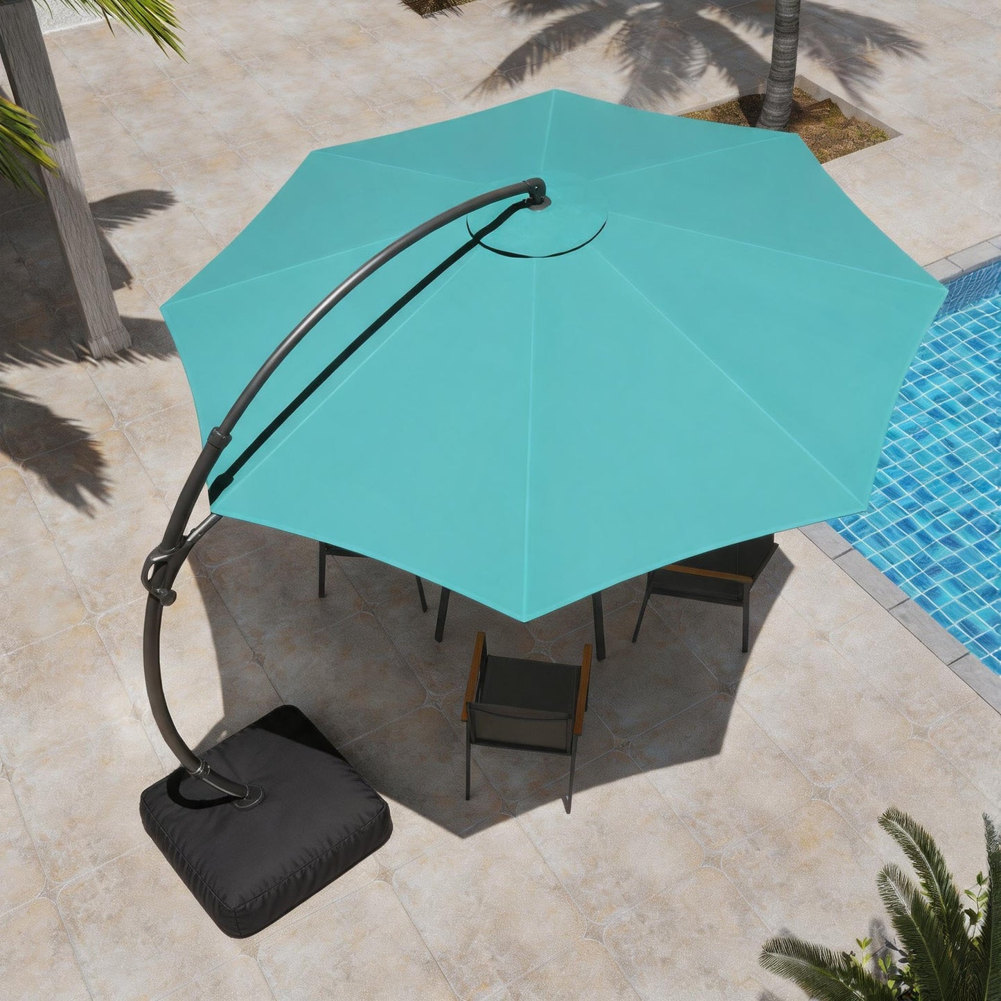 LAUSAINT HOME Outdoor Patio Umbrella with Base, 12 FT Deluxe Curvy Cantilever Umbrella Heavy Duty Offset Hanging Umbrella with 360° Rotation for Market, Pool, Garden, Backyard, Deck (Turquoise Blue)