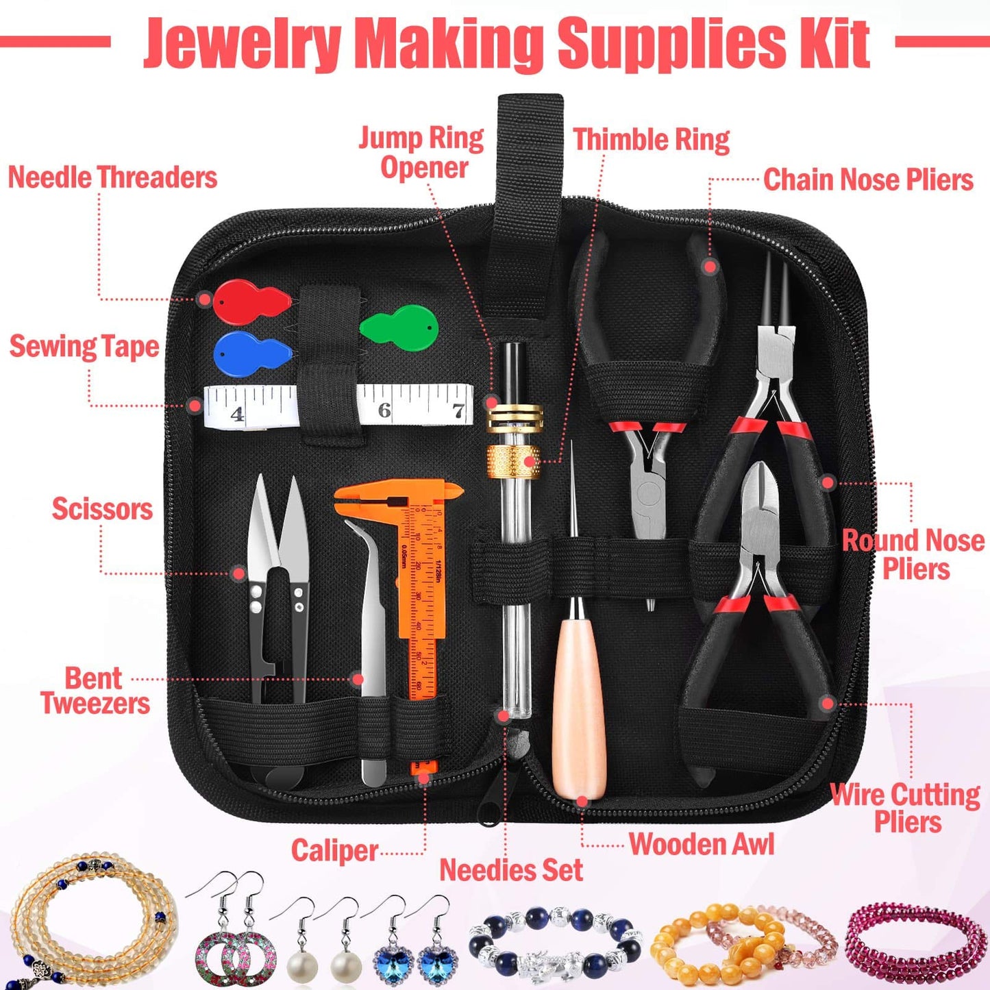 Thrilez Wire Wrapping for Jewelry Making, Repair and Beading Supplies Kit with Craft Ring Wire, Tools, Pliers and Jewelry Findings