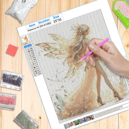 XUNLURY Fairy Diamond Art Kits 2 Pcs, Golden and Blue Fantasy Fairy Diamond Painting Kits for Kids Girls Adults Beginners, Full Drill Diamonds Dots for Home Decor, 9.8x11.8 Inch